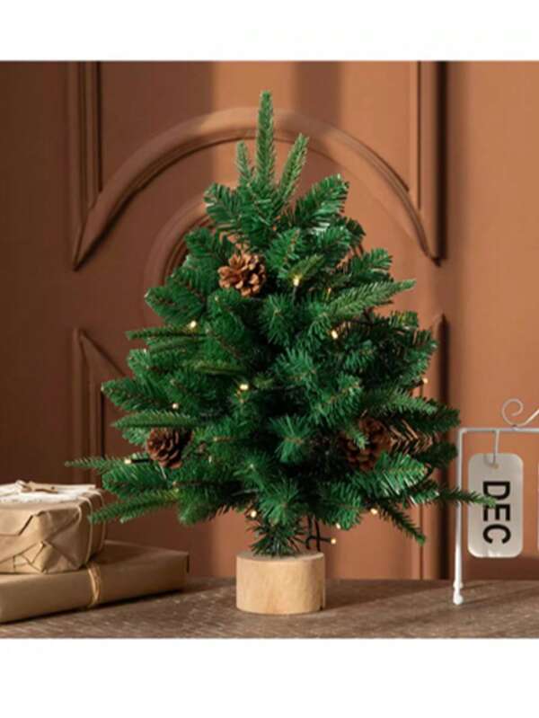 1pc Lush Realistic PVC Christmas Tree With Pine Cones, Green Holiday Decor, Perfect For Festive Atmosphere Decoration, No Power Needed