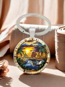 1pc Egyptian Pyramid Sunset Pattern Keychain, Bag Charm, Car Pendant, Home Decor, Anniversary, Holiday Gift, Halloween, Christmas, Thanksgiving Gift For Friends And Family Bag Lanyards With Id Holder Car Accessories Bag Charms