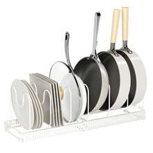 7-Section Expandable Pot Lid Rack - Adjustable Kitchen Organizer For Pans & Covers - White - View 2