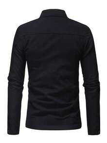 Men's Slim Casual Cotton Denim Jacket Coat - Black - View 3