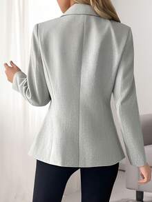 HOMEYEE Plus Size Blazer Jacket With Vintage Patchwork, Elegant Casual Vacation Business Professional - 灰色 - 查看 3