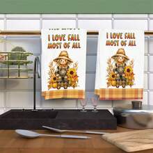 2/4/6/48pcs Autumn Harvest Scarecrow Pattern Soft Kitchen Towels/Hand Towels, Multi-Purpose, Quick Drying Dish Cloths, Suitable For Kitchen, Celebrations, Weddings, Decorations