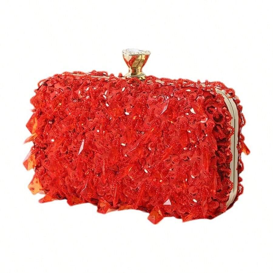 RomanticDesign Women Bling Evening Bag Fashion Embroidered Beaded Sequin Clutch Cocktail Wedding Party Purse - 紅色 - 查看 1