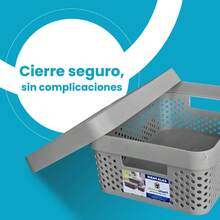 Caja organizadora paris con tapa plástico almacenamiento 11 litros organizador multiusos ropa juguetes papelería hogar practicidad cómodo fácil ordenar - Gris - Ver 3