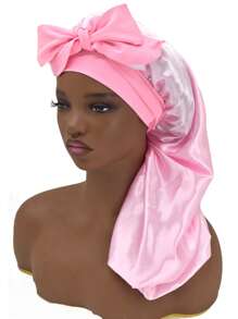 1pc Solid Color Bowknot Braid Bonnet Classic Long Satin Bonnets Soft Sleeping Night Cap Breathable Hair Bonnets For Women Girls