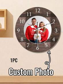 1pc 10/12 Inch Custom Photo Wall Clock - Silent Non-Tick Wooden Clock With Roman Numerals, Personalized Gift For Valentine's Day, Wedding, Home Decoration, Office Or School (Batteries Not Included), Clock Wall Decoration, Living Room Home Decoration, Living Room Decoration, - Multicolor - View 8