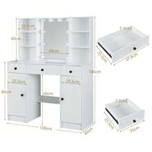 Modern Dressing Table Vanity Stool Set With LED Lights Mirror Shelf  Makeup Desk - White - View 7