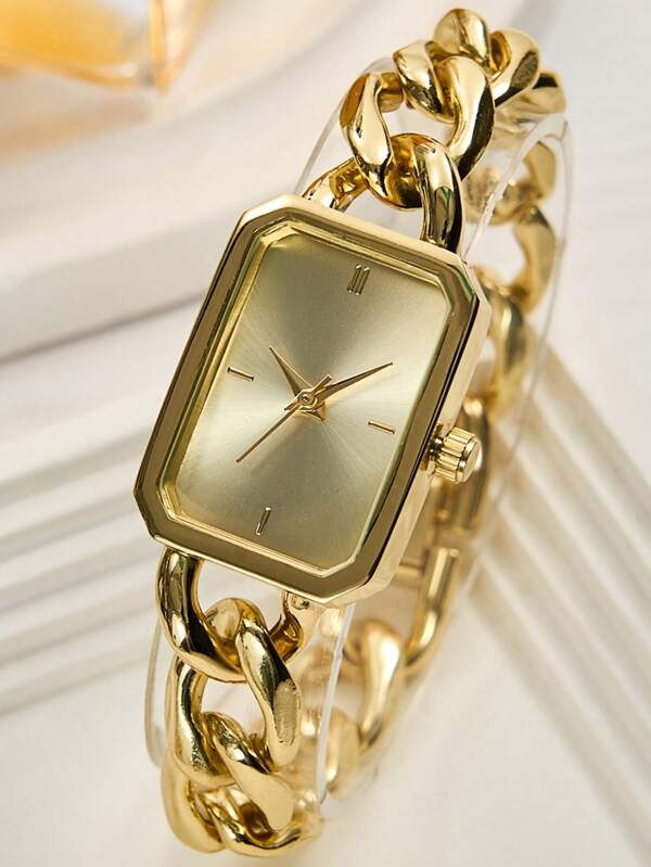 1 pièce de montre de mode pour femme, montre à quartz polyvalente avec bracelet en alliage d'acier rectangulaire, convenant pour le port quotidien comme les festivals, les fêtes, les mariages et la rentrée scolaire. C'est le meilleur cadeau pour une dame.