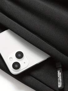 男士休闲舒适三件套裤装，可调节抽绳腰带，带口袋，弹力面料，通勤及运动裤，情人节礼物 - 黑色 - 查看 3