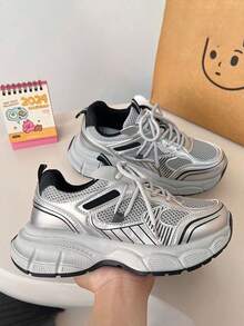 Zapatillas de mujer, zapatillas de running para mujer, zapatillas de moda, cómodas y transpirables, zapatillas de plataforma, resistentes al desgaste, antideslizantes - Plateado - Ver 2