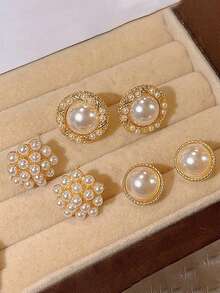 12pcs/6pcs/2pcs Set Vintage Elegant Bohemian Style Metal Multi-Element Baroque Faux Pearl Enamel Cat Eye Stone Bright Gold Square Stud Earrings, Minimalist Chic Luxury Versatile Earrings Suitable For Women, Men, Girlfriends, Vacation, Party, Wedding, Daily Matching, Ideal Gift For Valentine's Day, Mother's Day, Anniversary