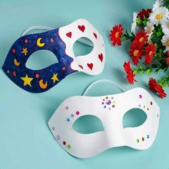 10/5 stuks DIY blanco masker van papierpulp met elastisch koord - beschilderbaar halfvol gezichtsmasker voor maskerade-make-up, geschikt voor kostuumfeestdecoraties, Halloween, carnaval, enz. - comfortabel en gemakkelijk te decoreren, effen kleur, decoratief