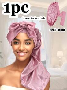 (多种颜色可选)1 件长款缎面发丝睡帽，适合女士睡觉，长款缎面发丝睡帽，长辫子发帽可重复使用可调节护发包裹帽睡眠帽。