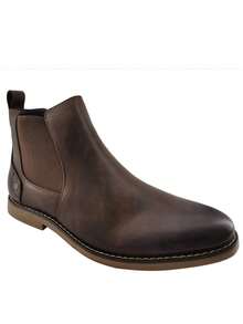 Men's Pointed-Toe Flat Elastic Side Panels Ankle Boots - Dark Brown - View 1