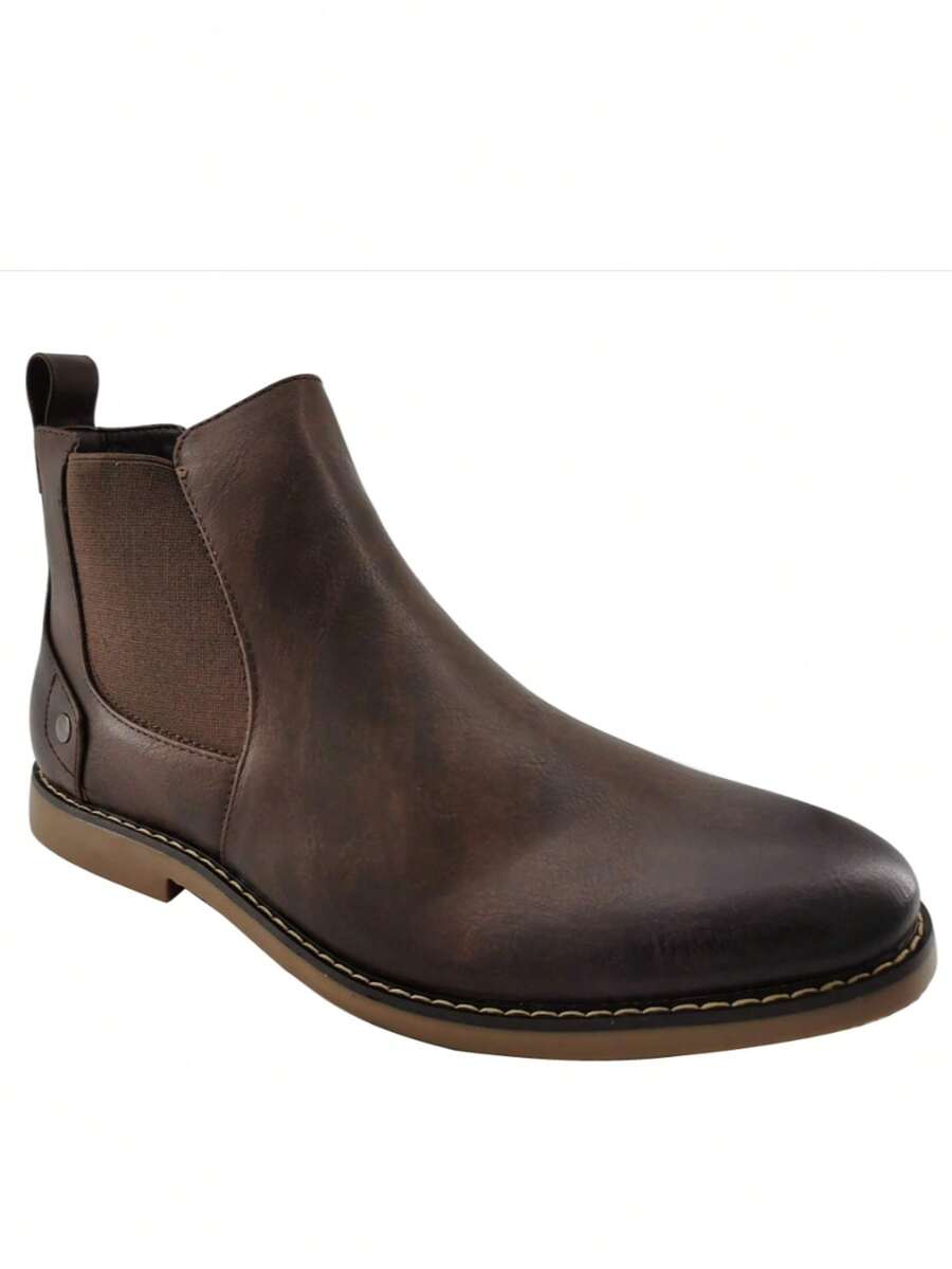 Men's Pointed-Toe Flat Elastic Side Panels Ankle Boots - Dark Brown - View 1