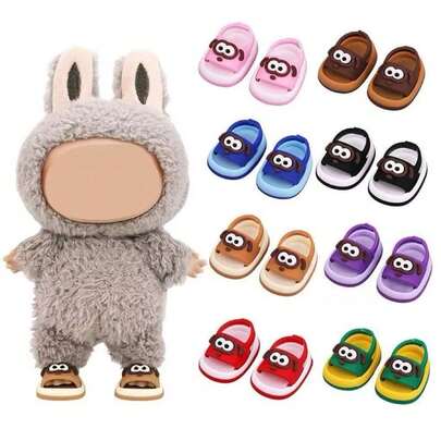 17cm Lindas zapatillas de peluche, adorables zapatillas de muñeca Labobo, zapatillas de muñeca de ojos grandes de alta calidad y moda LBB, zapatillas de muñeca decorativas creativas, 17cm se pueden mantener de pie, accesorios de sandalias de verano cambiables y lindos mini