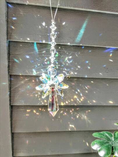 1pc Rainbow Guardian Angel Crystal Suncatcher, Can Be Used As Home/Car Decor, Porch Decor And Hanging Crystal Glass Ornament