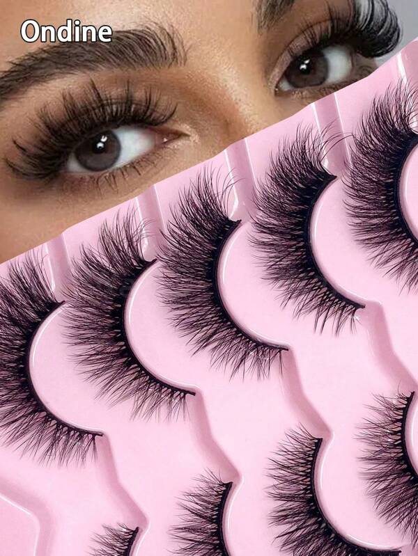 Ondine 5 Pairs Of Natural False Eyelashes, Fluffy And Thick False Eyelashes, Imitation Mink Fur, Curled False Eyelashes