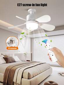 1pc White LED Lighting Ceiling Fan, 5-Blade Design, Equipped With E27 Bulb, Supports Lighting Brightness And Wind Speed Adjustment, Suitable For Living Room, Bedroom, Office, Kitchen, Dining Room And Other Spaces. - Multicolor - View 5
