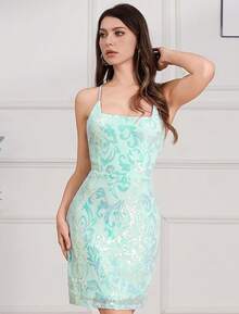 Sequin Homecoming Dresses Teens Women Sparkly Strap Bodycon Cocktail Party Night Prom Dress Vestidos De Fiesta ElegantesHalloween Christmas New Year - Light Green - 查看 5