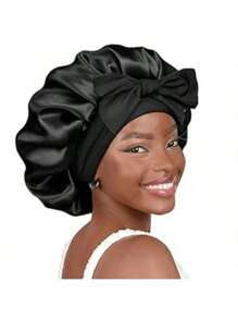 1/2/3pcs Silk Sleep Cap, Satin Hair Cap, Soft Elastic Silk Sleep Cap, Curly Hair Silk Hair Cover (Black & Gold) - Multicolor - View 7