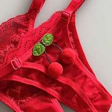 Kit 5 Cherry Thong Women's Panties Tulle With Lace - 彩色 - 查看 5