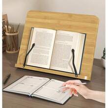 8pcs Adjustable Angle Wooden Book Stand - Ergonomic Book Holder With Metal Frame, Suitable For Adults And Students - Wood Color - View 1