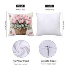4 件套简约日常郁金香装饰枕套，单面印花柔软桃色天鹅绒材质，45*45/50*50/40*40 厘米靠垫套适用于室内装饰、派对、礼物 - 彩色 - 查看 6