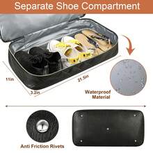 3 件/1 件周末旅行包，男女通用，旅行行李袋，带鞋隔层的尼龙旅行周末手提包，牛纹旅行必需品，假日度假行李袋，行李箱，女士旅行包 - 黑色 - 查看 4