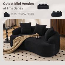 65'' Modern Loveseat Sectional Sofa Couch, Luxury Plush Chenille Upholstered Cloud Couch With Extra Deep Seat And Curved Armless Floor Design, Comfortable Small Space Sofa With 3 Throw Pillows, Medium Firm Cushion Memory Foam Couch, Soft Boneless Sofa For Living Room Furniture, Apartment Couch For Bedroom Office Home Decor, No Assembly Needed - 黑色 - 查看 3