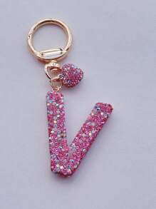 1 件粉色软陶瓷水钻镶嵌字母钥匙扣可爱个性吊坠女士包包配件汽车钥匙扣爱心装饰礼物送给妈妈和朋友情人节圣诞节万圣节配饰