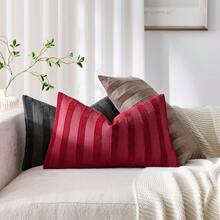 1pc/2pcs Red 3D Striped Throw Pillow Cover (Pillow Insert Not Included), Modern Soft Chenille Decorative Cushion Cover With Vintage Texture, Suitable For Home Sofa, Bedroom, Decor, All Seasons - Red - View 7