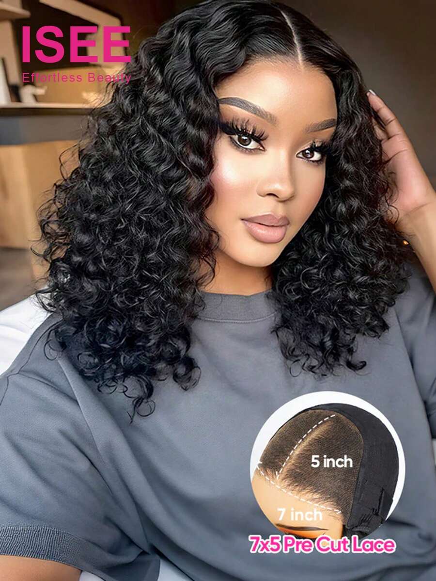 ISEE HAIR Wear Go 7*5 HD Lace Glueless Pre Plucked & Pre-Cut 180% Water Wave Wigs 8-16 Inch Lace Closure Natural Color Wigs With Natural Hairline Human Hair Daily Use For Women - SNatural - View 1