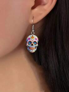 2 Stücke Vintage Halloween Geist Skelett Punk Rock Acryl Anhänger Ohrringe, Schmuckzubehör für Frauen für Feiertagsfeierlichkeiten