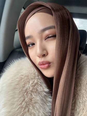 1 pieza Pañuelo de seda elegante y brillante de unicolor básico para mujer, pañuelo largo casual árabe, hiyab conservador liso adecuado para uso diario con vestido