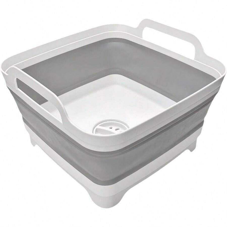 SCollapsible Wash Basin 9L Foldable Dish Tub With Drain Plug Portable Collapsible Dish Basin Camping Sink For Washing Dishes Laundry Kitchen Use Gray - 灰色的 - 查看 1