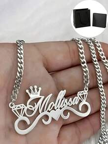 1pc Personalized Gold Name Necklace, Fashionable Stainless Steel Necklace With Crown & Heart Diamond Pendant, Unique Jewelry Gift Suitable For Summer, Vintage, Luxury, Casual, Minimalist Occasions, Ideal For Graduation, Wedding, Valentine's Day - Crown - View 9