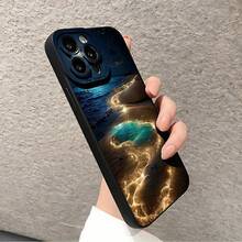 Funda para teléfono Teléfono TPU con escena nocturna de playa luminosa especial - Protector con revestimiento mate de ojos negros, adecuado para phone16, 16Plus, 16Pro, 16Promax, 15, 15Plus, 15Pro, 15Promax, 14, 14Plus, 14Pro, 14Promax, 13, 13Pro, 13Promax, 12, 12Pro, 12Promax, 11, 11, 11Pro,, 8, X, XS Nuevo teléfono de silicona con todo incluido - Negro - Ver 5