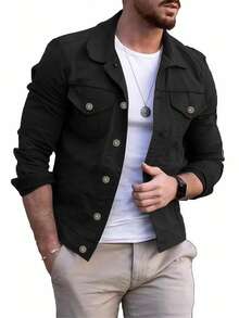 Men's Slim Casual Cotton Denim Jacket Coat - Black - View 1