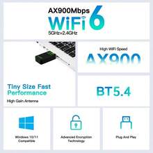 AX900 USB WiFi6 Bluetooth 5.4 2-In-1 Adapter, Dual-Band 2.4G & 5G WiFi Network Card, Wireless Receiver Compatible With Win10/11, Plug And Play