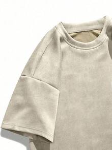 1pc Teenage Boys/Youth Casual Outdoor Fashionable Simple Suede Short Sleeve T-Shirt, Summer - Màu be - Xem 4