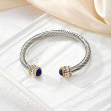 European & Americana Style Stainless Steel Cable Bracelet With Natural Stone Twisted Rope Ornament & Adjustable Cuff Titanium Steel Bracelet - Multicolor - View 7