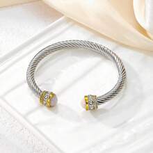 European & Americana Style Stainless Steel Cable Bracelet With Natural Stone Twisted Rope Ornament & Adjustable Cuff Titanium Steel Bracelet - Multicolor - View 5