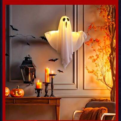 1/2 pezzi Luci LED di Ognissanti | Fantasmi in tessuto da 50 cm con occhi illuminati | Decorazioni da esterno a batteria per cortile, giardino, portico e alberi, feste dell'orrore (bianco/arancione) | Modalità di illuminazione multi-funzione | Corda per appendere inclusa | Ideale per festival autunnali, luci da esterno | Decorazioni di Ognissanti luminose | Luci a batteria, decorazioni di Ognissanti.