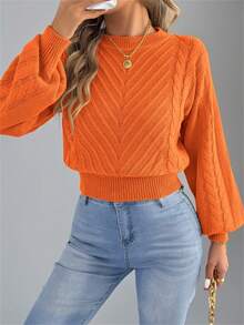 Women's Round Neck Solid Color Waist Cinched Casual Long Sleeve Pullover Sweater, Autumn/Winter