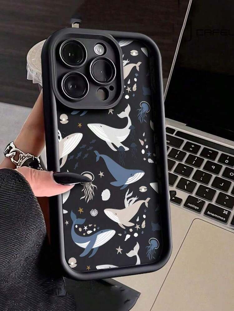 1pc Funda de Teléfono con Estampado de Ballena Engrosada, Anticaída, Compatible con Dispositivos Apple y - Multicolor - Añade 1