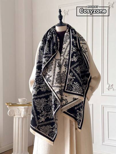 وشاح بنمط الباييت المطبوع، شال بوهيمي دافئ للنساء، إكسسوار أنيق مناسب للغرف المكيفة، للخريف/الشتاء مع الفستان