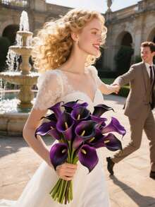 4pcs/10pcs-Artificial Calla Lilies, Fake Flower Bouquet, Suitable For Wedding Party Garden Decoration, Real Touch Faux Flower For Living Room, Bedroom, Dining Table, Office Decoration, Christmas Bouquet, Spring And Winter Decoration, Home Decoration Flowers