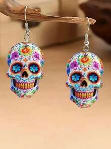 2 Stücke Vintage Halloween Geist Skelett Punk Rock Acryl Anhänger Ohrringe, Schmuckzubehör für Frauen für Feiertagsfeierlichkeiten