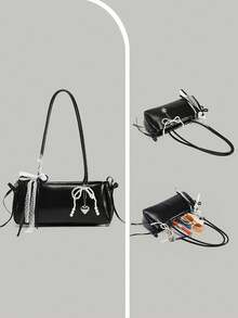 包包 女包 包包偏好 高级感 甜美酷炫芭蕾风 腋下包 女性小众设计 简约法棍单肩包 通勤百搭手提包 - 黑色 - 查看 4